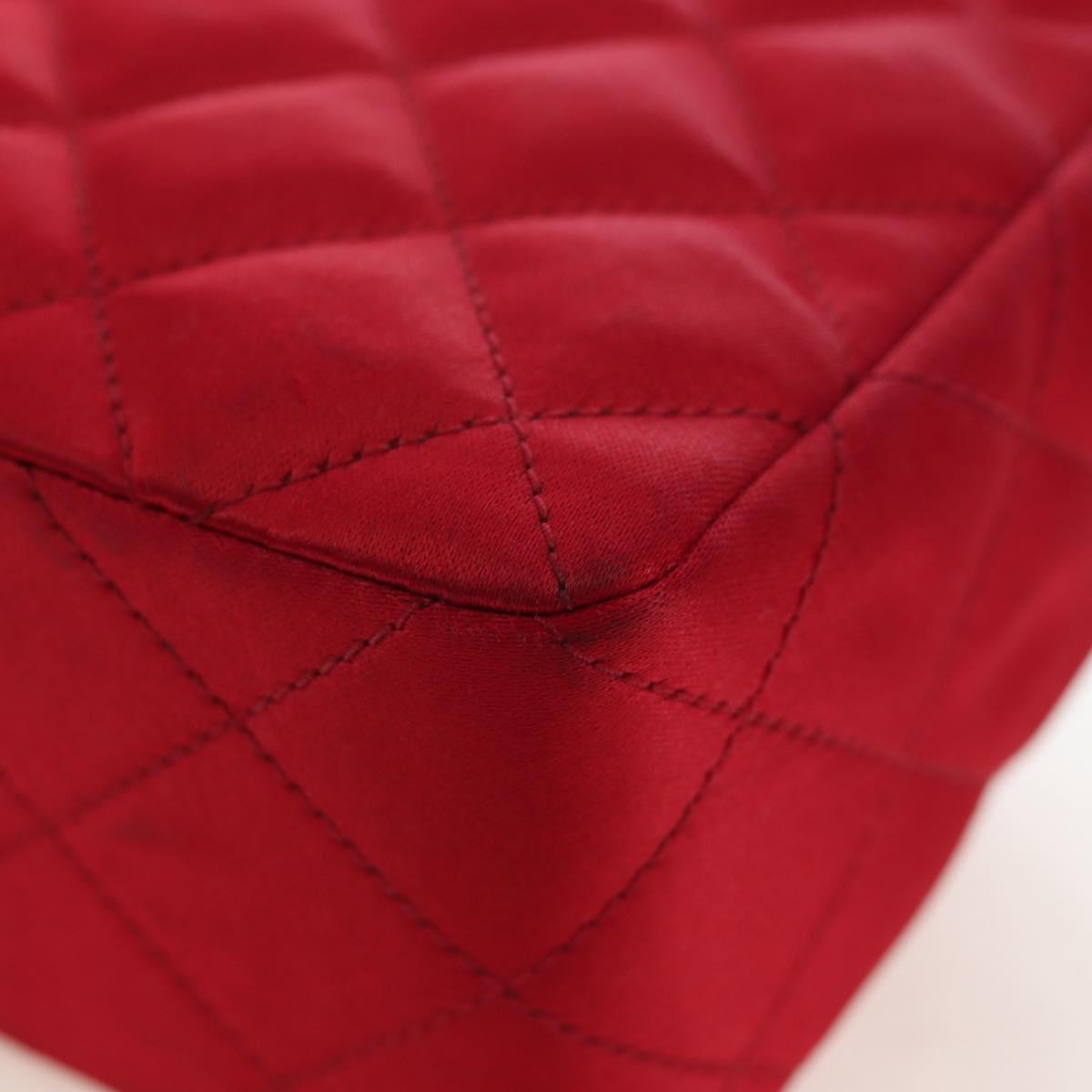 CHANEL Matelasse Chain Shoulder Bag Satin Red Gold CC Auth 195562V