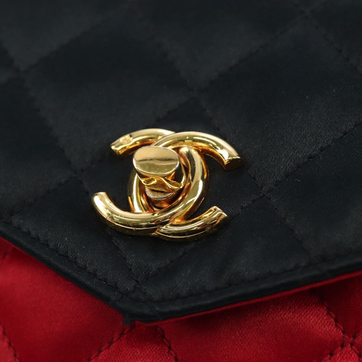 CHANEL Matelasse Chain Shoulder Bag Satin Red Gold CC Auth 195562V