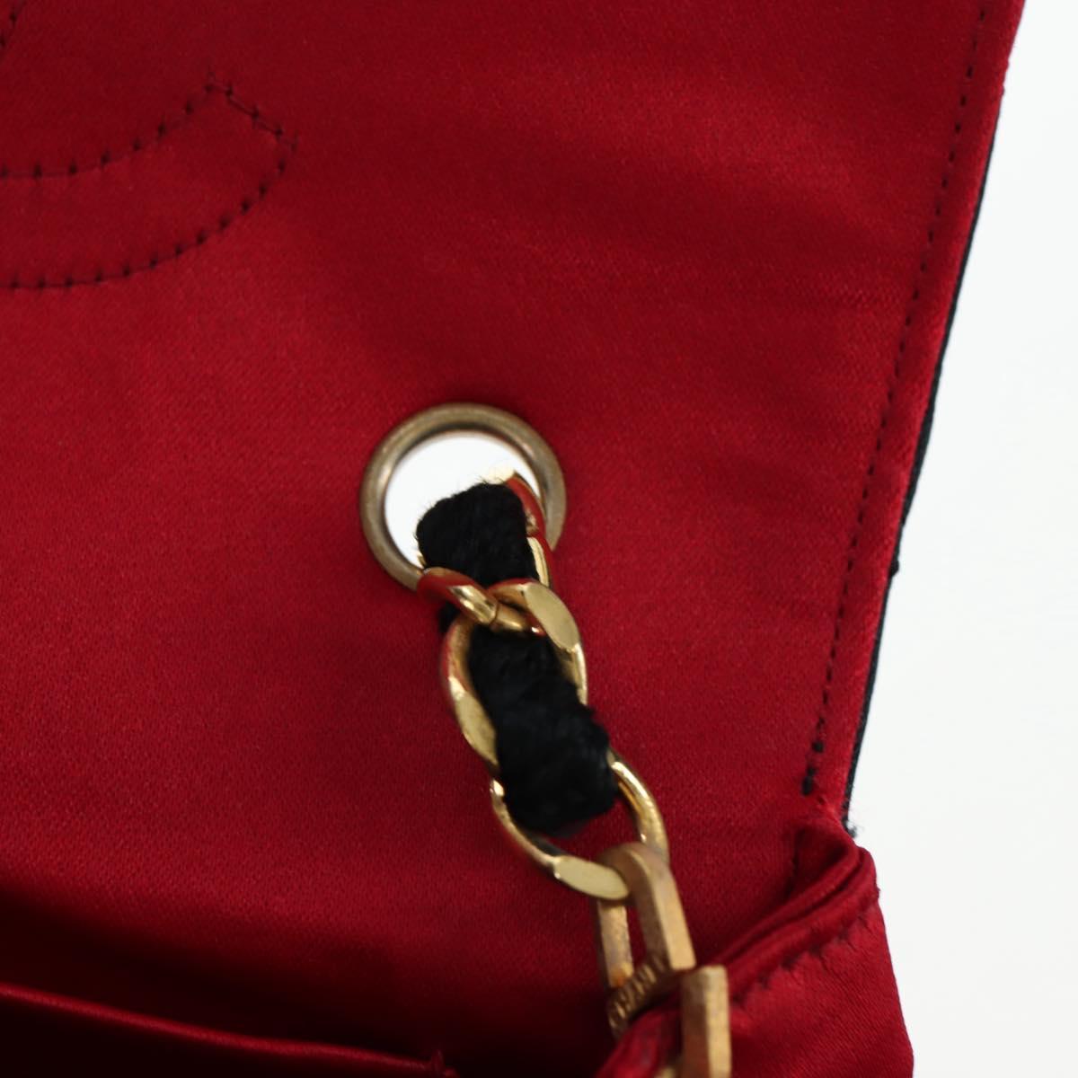 CHANEL Matelasse Chain Shoulder Bag Satin Red Gold CC Auth 195562V