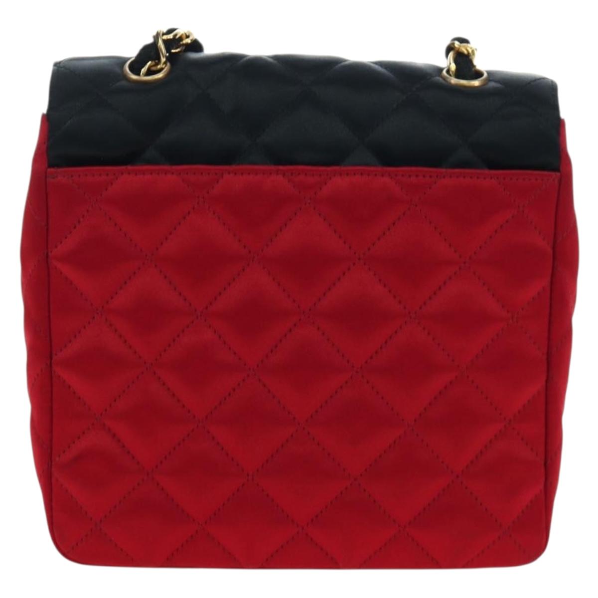 CHANEL Matelasse Chain Shoulder Bag Satin Red Gold CC Auth 195562V