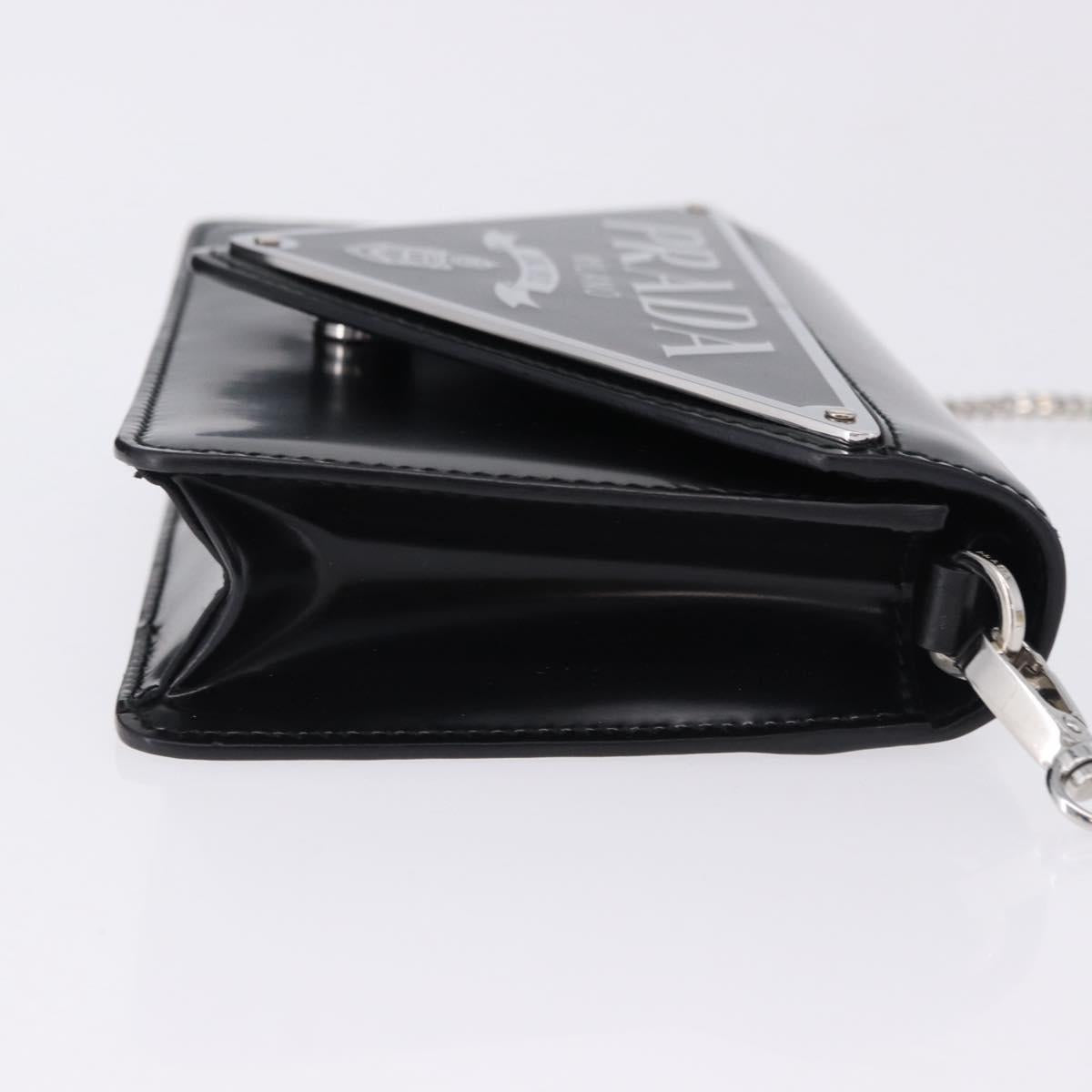 PRADA Chain Shoulder Bag Patent leather Black Silver Auth 195563SAV