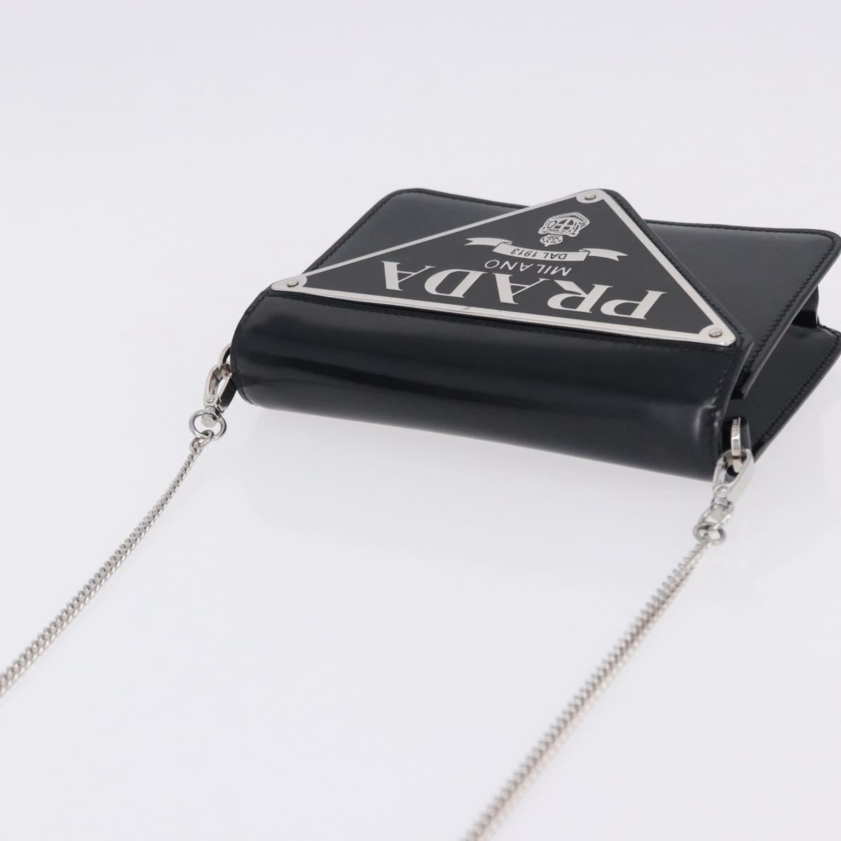 PRADA Chain Shoulder Bag Patent leather Black Silver Auth 195563SAV