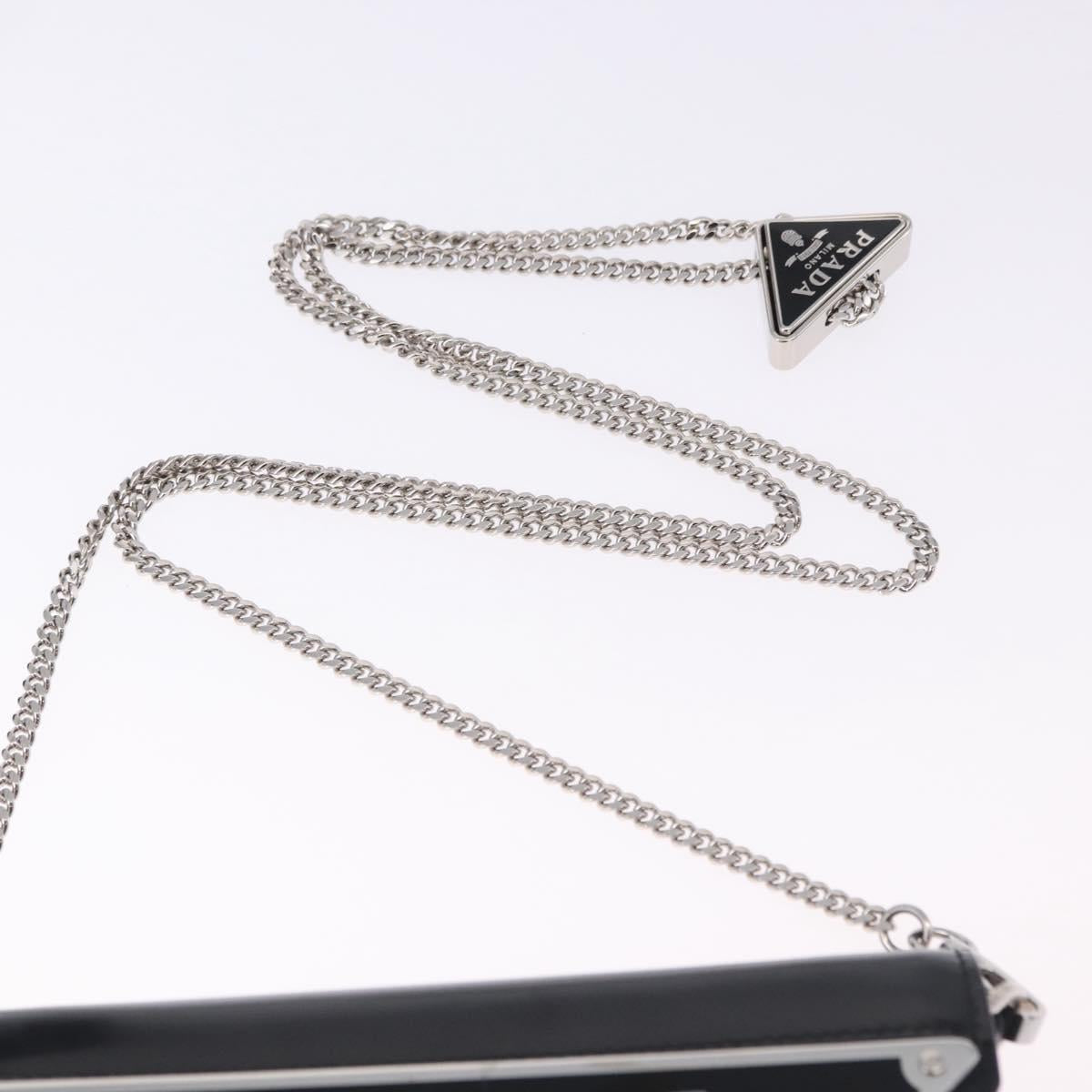 PRADA Chain Shoulder Bag Patent leather Black Silver Auth 195563SAV