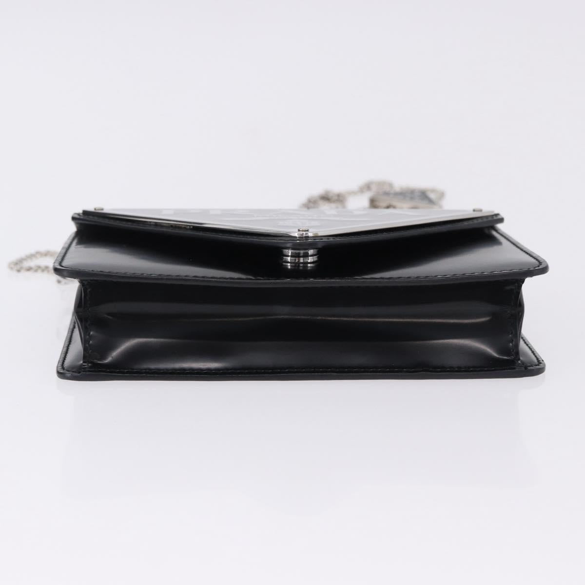 PRADA Chain Shoulder Bag Patent leather Black Silver Auth 195563SAV