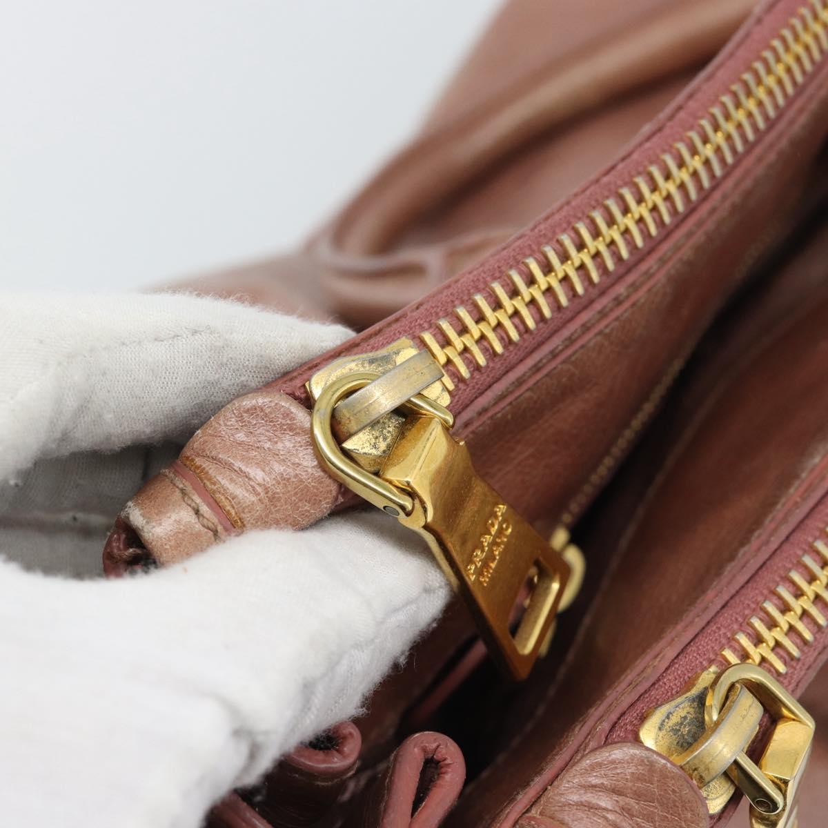 PRADA Hand Bag Leather 2way Pink Gold Auth 195564A