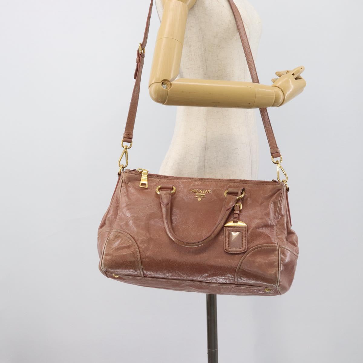 PRADA Hand Bag Leather 2way Pink Gold Auth 195564A