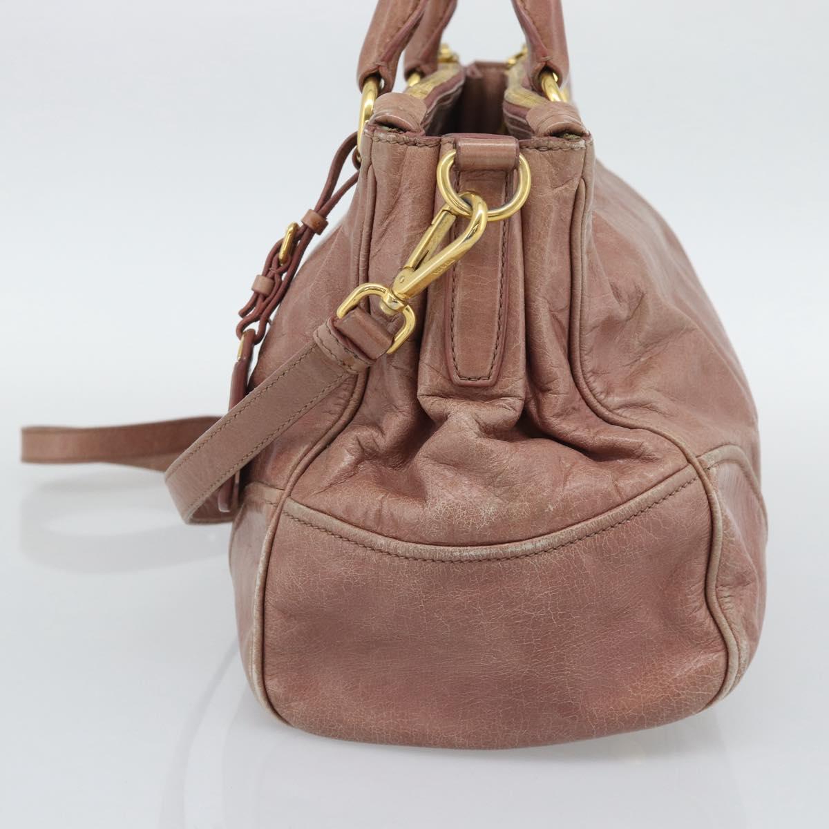 PRADA Hand Bag Leather 2way Pink Gold Auth 195564A