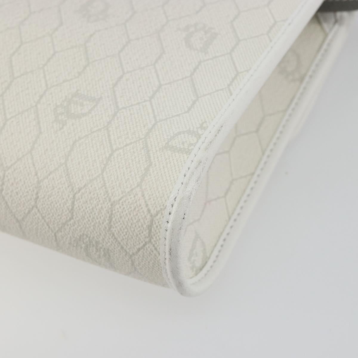 Christian Dior Honeycomb Canvas Shoulder Bag PVC White Gold Auth 195565