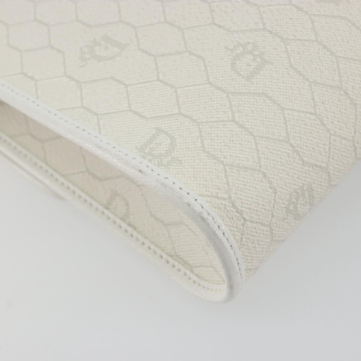 Christian Dior Honeycomb Canvas Shoulder Bag PVC White Gold Auth 195565