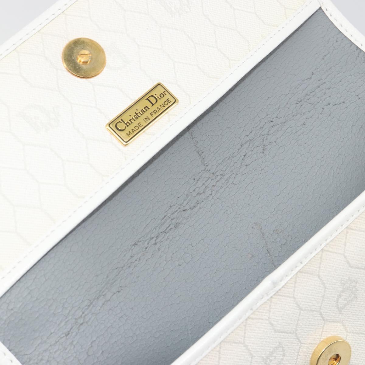 Christian Dior Honeycomb Canvas Shoulder Bag PVC White Gold Auth 195565