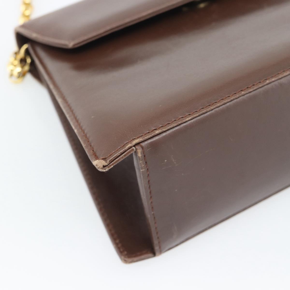 Salvatore Ferragamo Chain Shoulder Bag Leather Dark Brown Gold Auth 195566