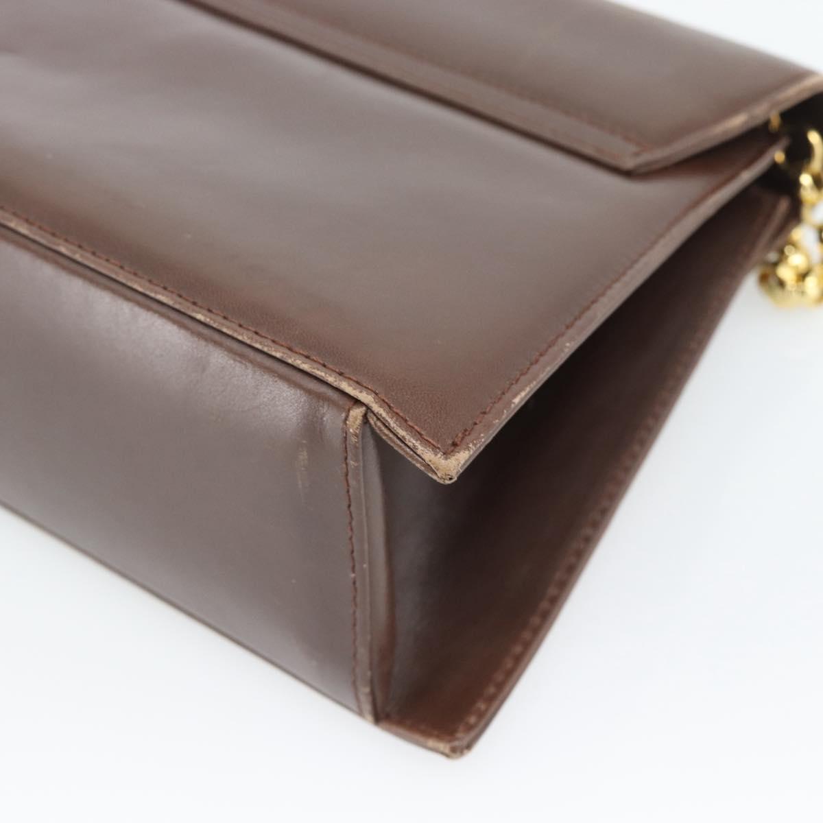 Salvatore Ferragamo Chain Shoulder Bag Leather Dark Brown Gold Auth 195566