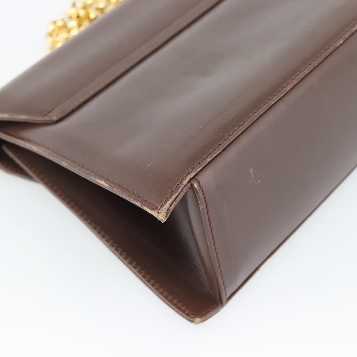 Salvatore Ferragamo Chain Shoulder Bag Leather Dark Brown Gold Auth 195566