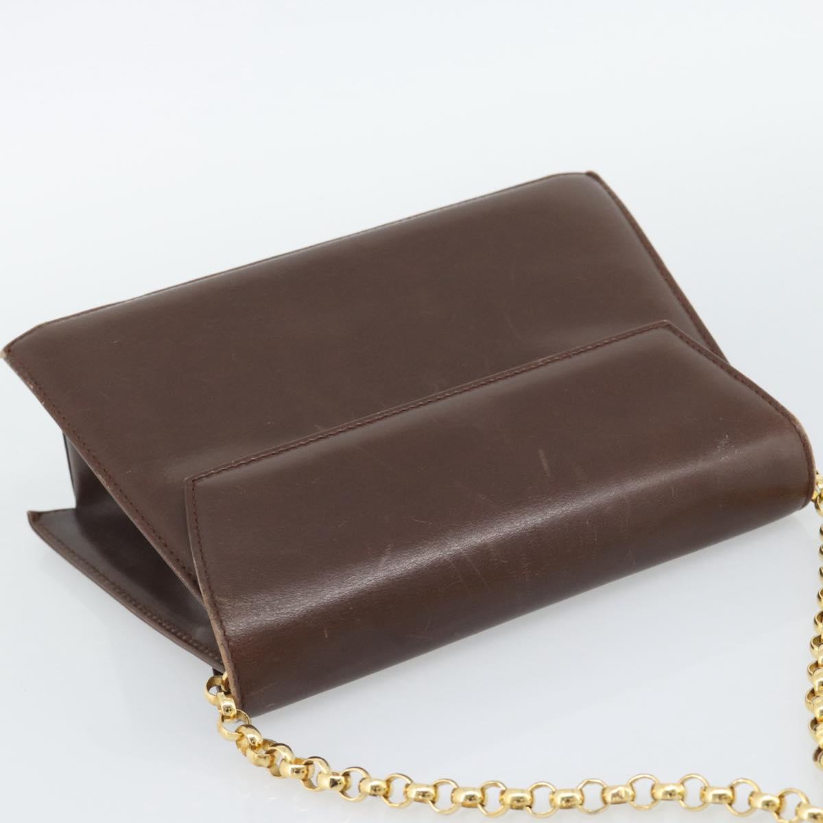 Salvatore Ferragamo Chain Shoulder Bag Leather Dark Brown Gold Auth 195566