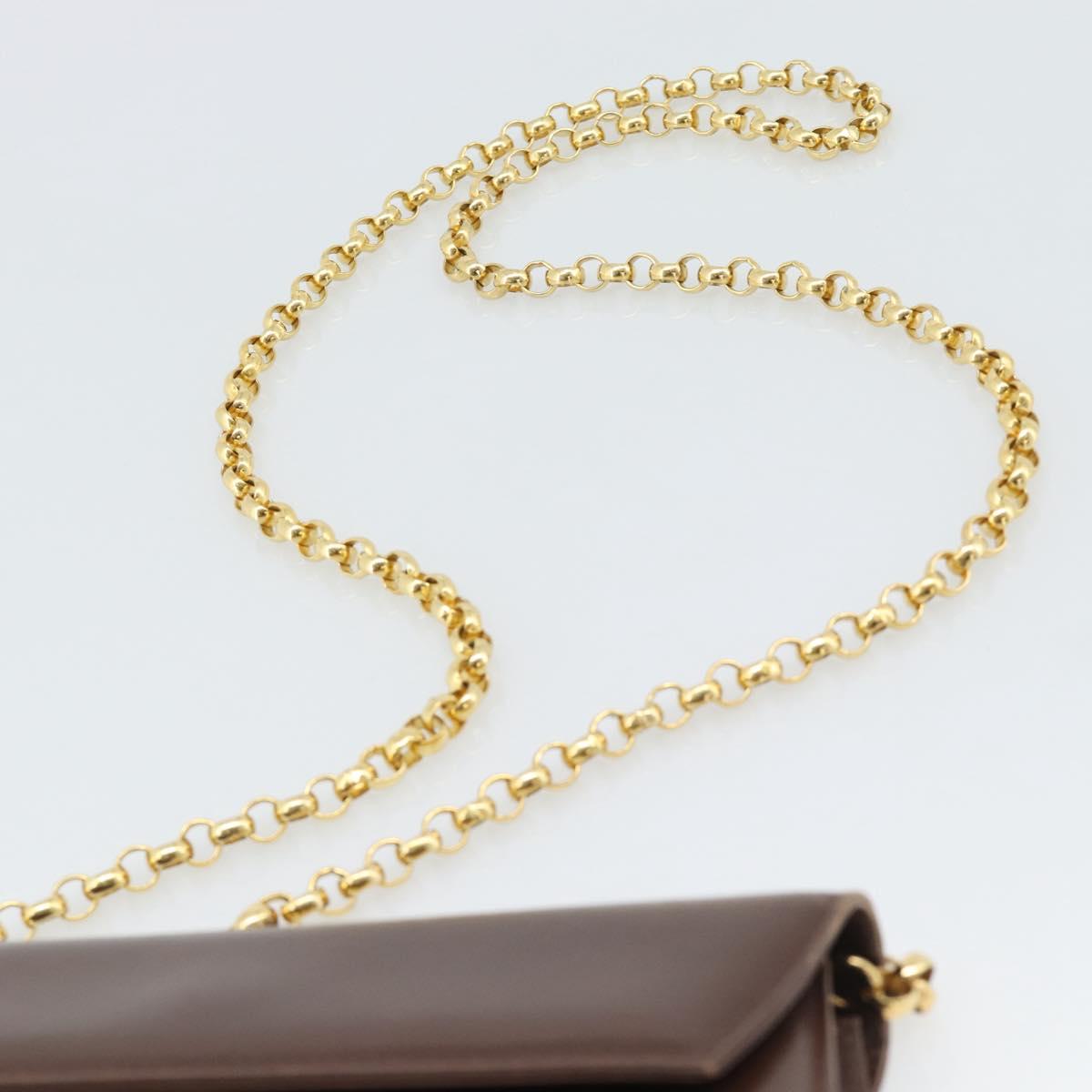 Salvatore Ferragamo Chain Shoulder Bag Leather Dark Brown Gold Auth 195566