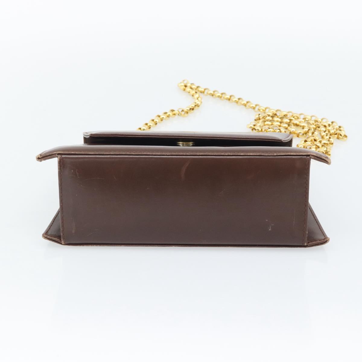 Salvatore Ferragamo Chain Shoulder Bag Leather Dark Brown Gold Auth 195566