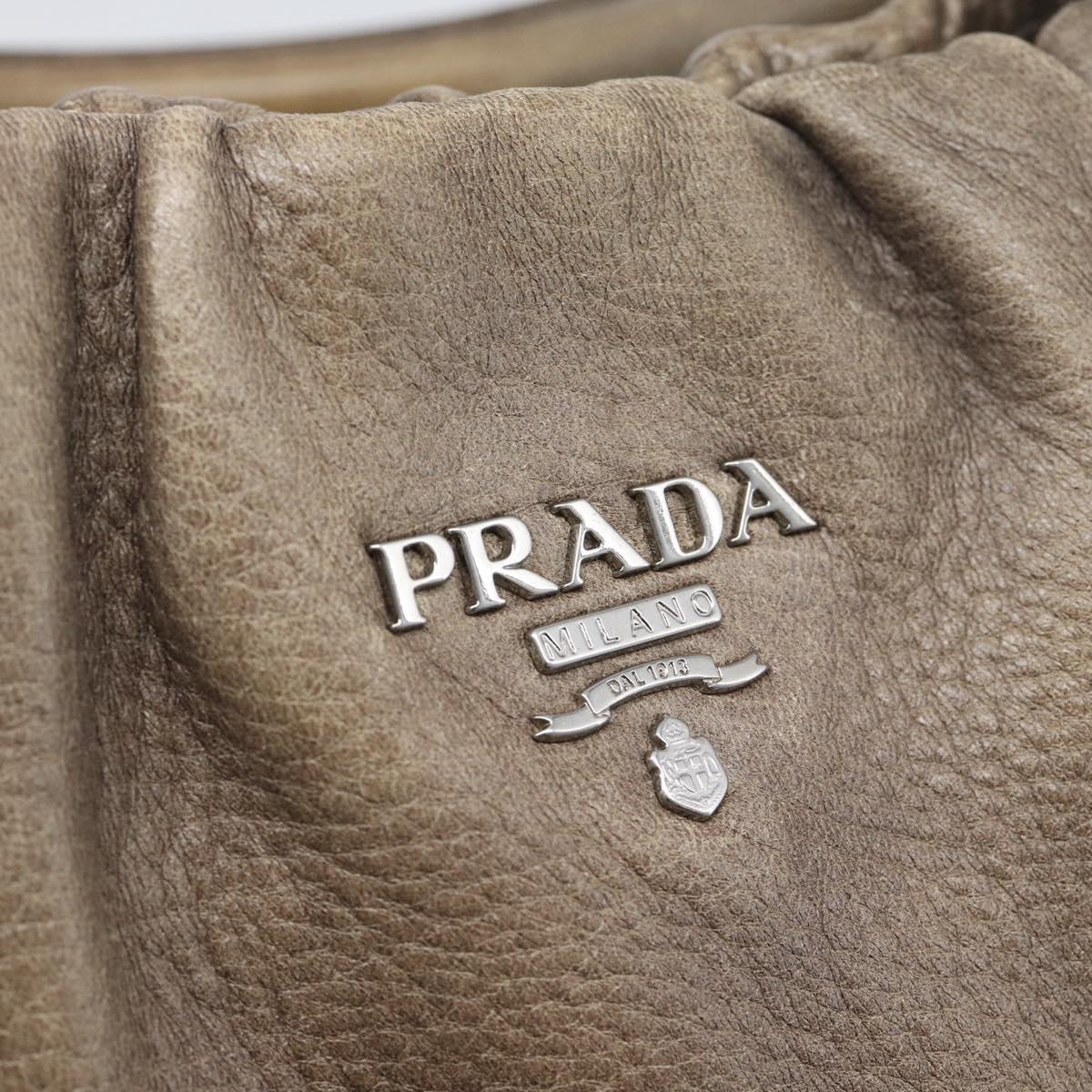 PRADA Hand Bag Vittero Dino Leather Brown Silver Auth 195567A