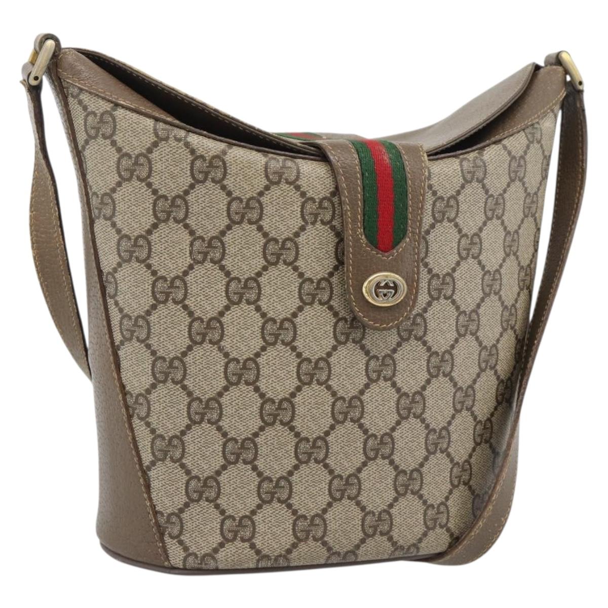 GUCCI GG Supreme Web Sherry Line Bag PVC Beige Gold 904 02 081 Auth 195570