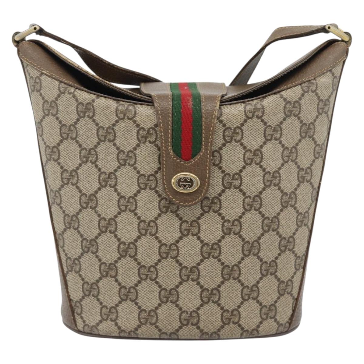 GUCCI GG Supreme Web Sherry Line Bag PVC Beige Gold 904 02 081 Auth 195570
