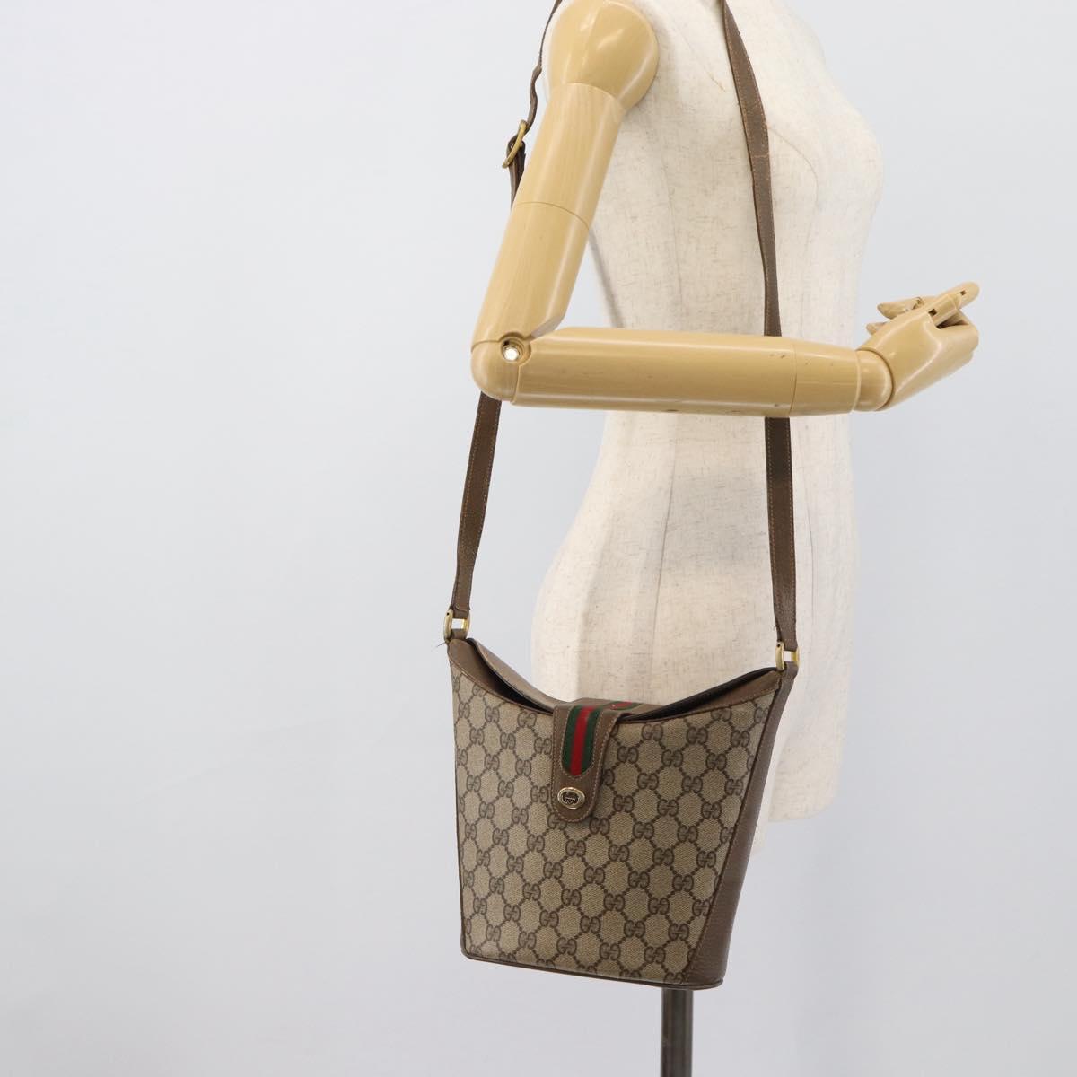 GUCCI GG Supreme Web Sherry Line Bag PVC Beige Gold 904 02 081 Auth 195570