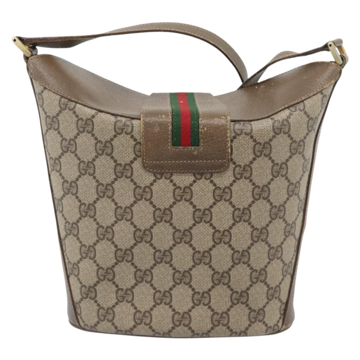 GUCCI GG Supreme Web Sherry Line Bag PVC Beige Gold 904 02 081 Auth 195570