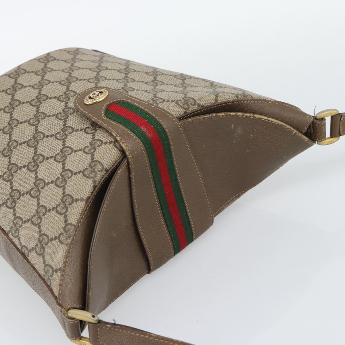 GUCCI GG Supreme Web Sherry Line Bag PVC Beige Gold 904 02 081 Auth 195570
