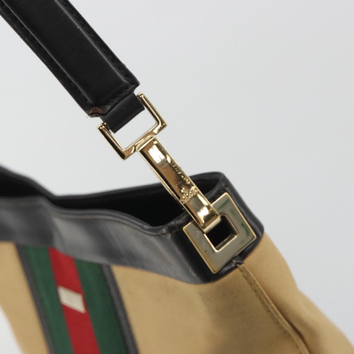 GUCCI Web Sherry Line Shoulder Bag Canvas Beige Gold Auth 195574A
