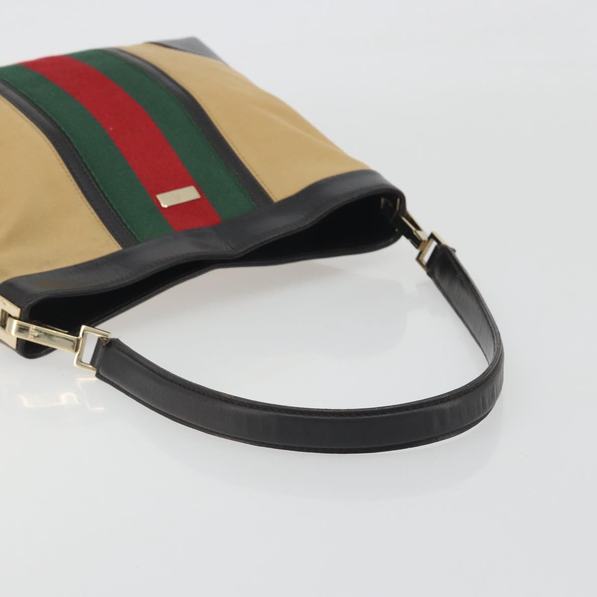 GUCCI Web Sherry Line Shoulder Bag Canvas Beige Gold Auth 195574A
