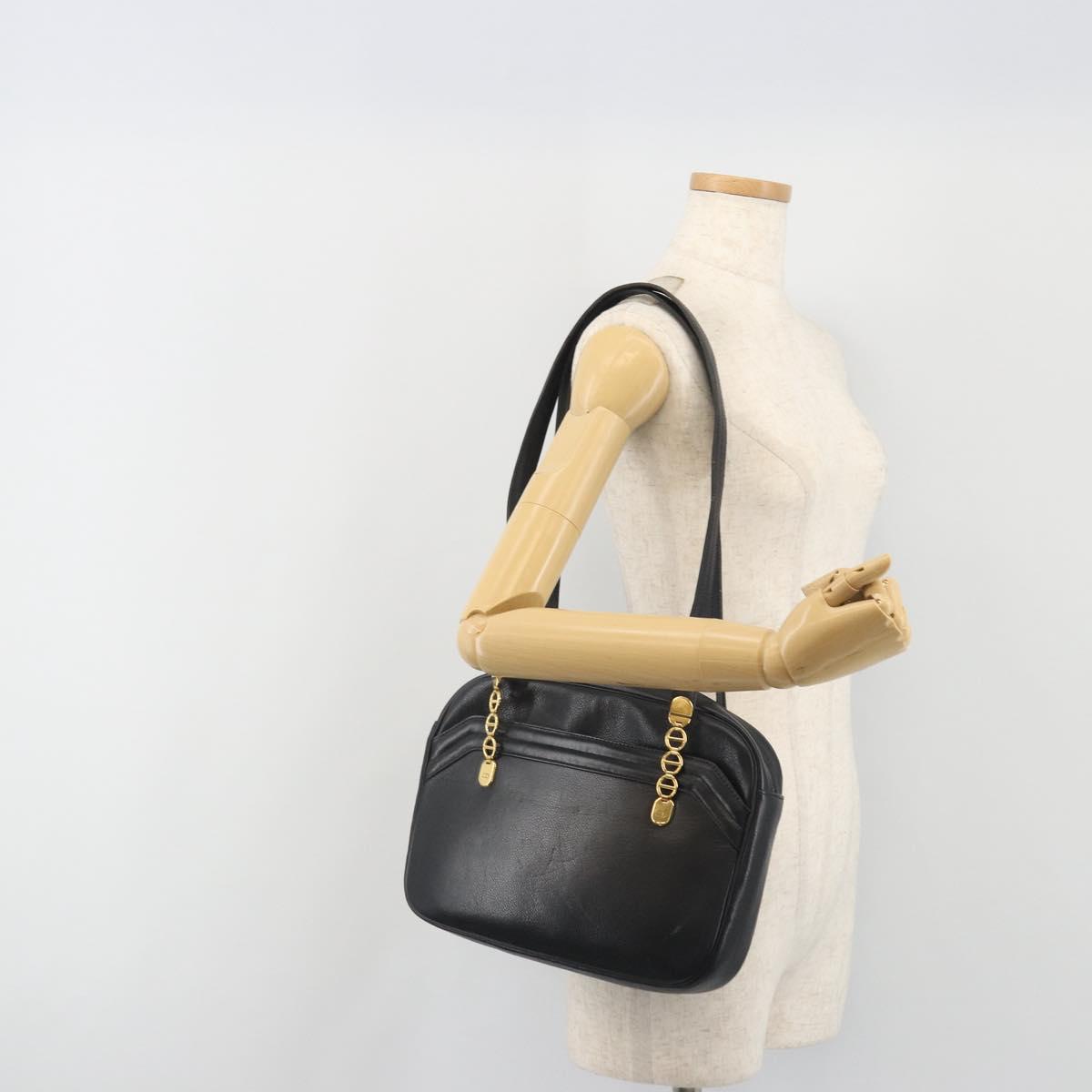 Christian Dior Tote Bag Leather Black Gold Auth 195576A
