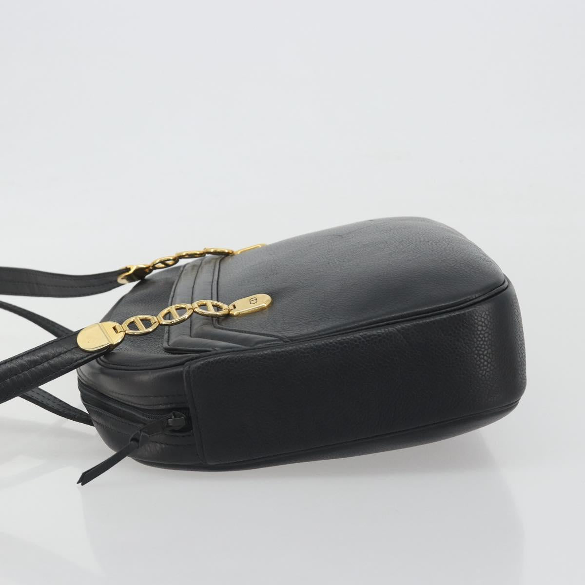 Christian Dior Tote Bag Leather Black Gold Auth 195576A