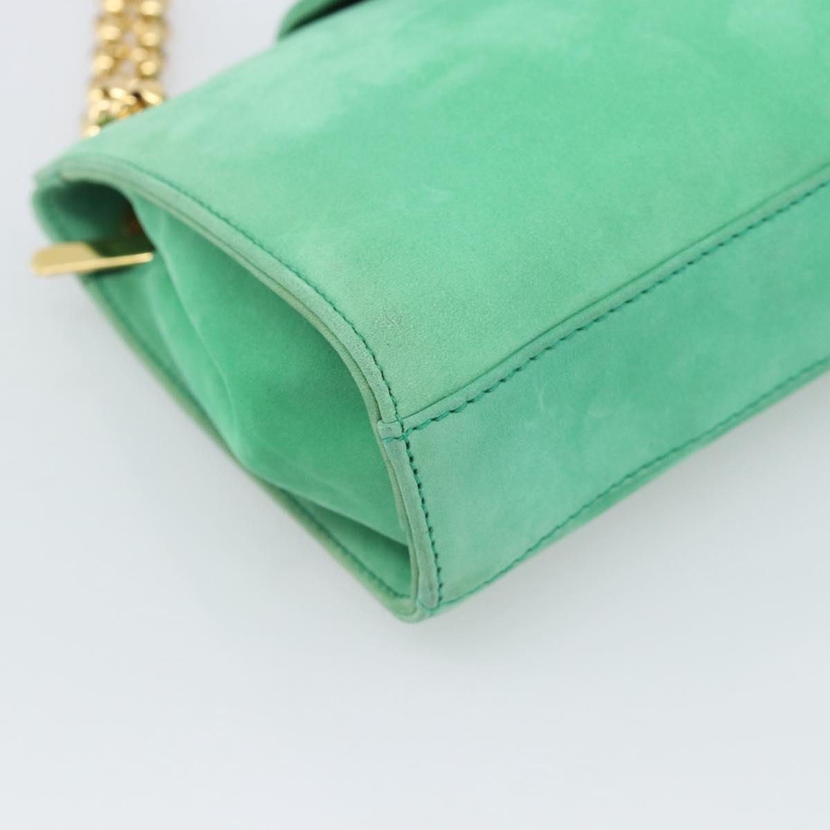 TIFFANY&Co. Chain Shoulder Bag Suede Green Gold Auth 195577