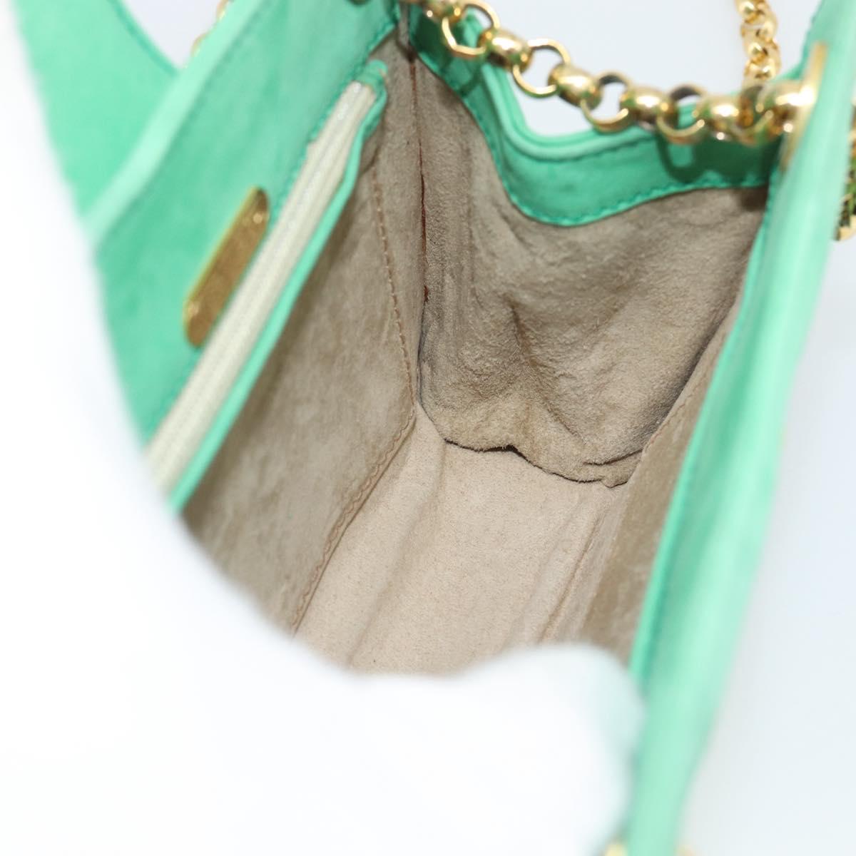 TIFFANY&Co. Chain Shoulder Bag Suede Green Gold Auth 195577