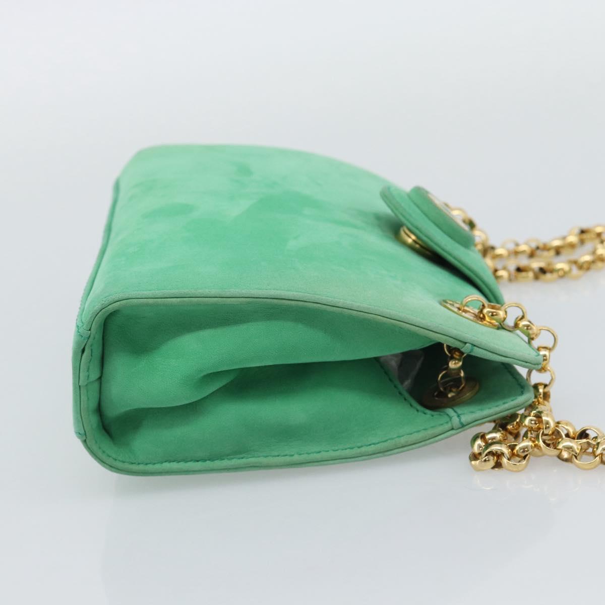 TIFFANY&Co. Chain Shoulder Bag Suede Green Gold Auth 195577