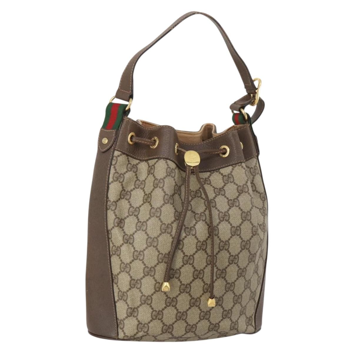 GUCCI GG Supreme Web Sherry Line Bag PVC Beige Gold 41 02 034 Auth 195578