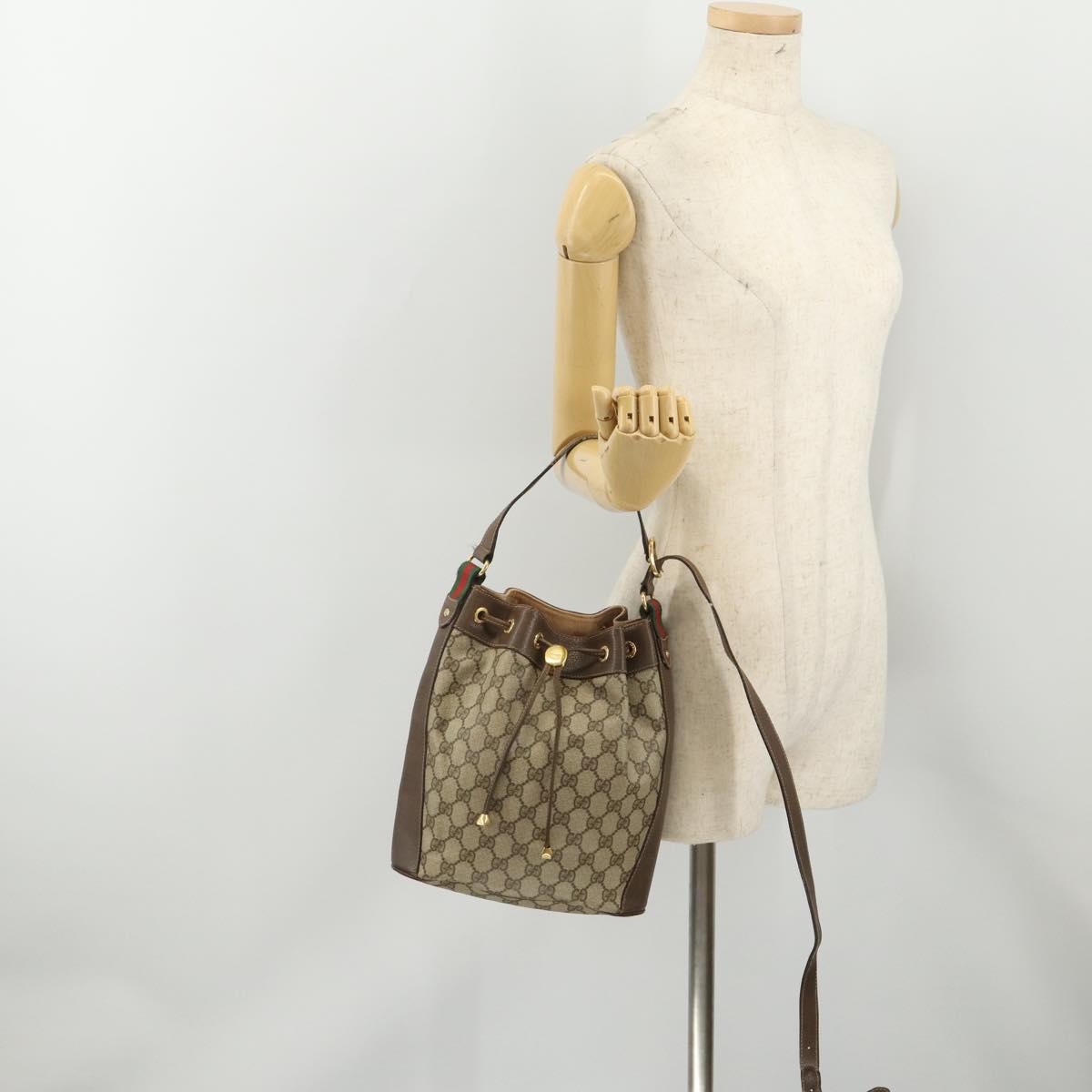 GUCCI GG Supreme Web Sherry Line Bag PVC Beige Gold 41 02 034 Auth 195578
