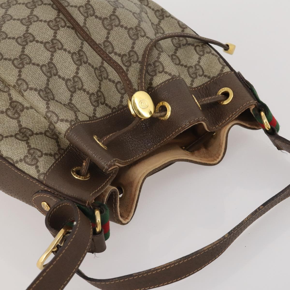 GUCCI GG Supreme Web Sherry Line Bag PVC Beige Gold 41 02 034 Auth 195578