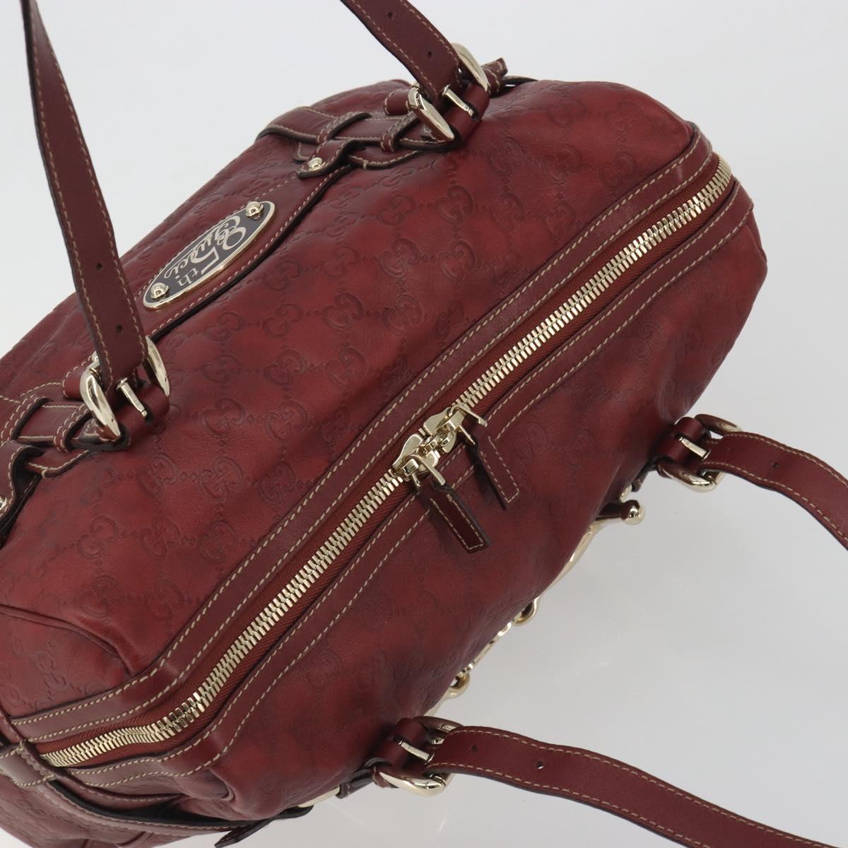 GUCCI GG Canvas Guccissima Boston Bag Leather Red Gold 163290 Auth 195581A