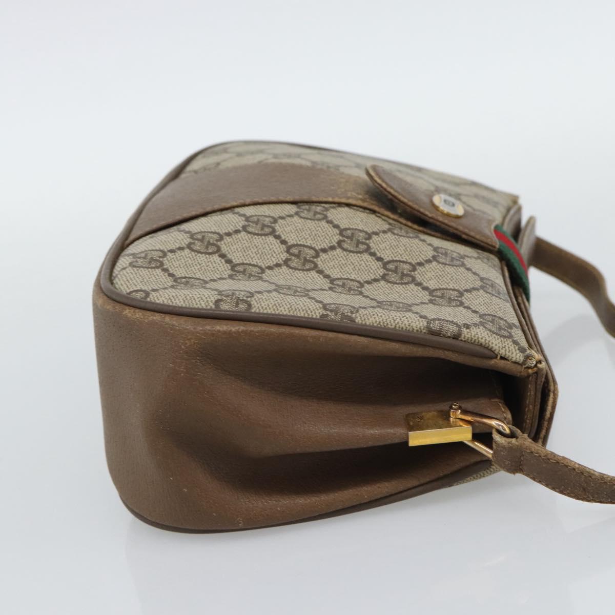 GUCCI GG Supreme Web Sherry Line Bag PVC Beige Gold 116 02 024 Auth 195582