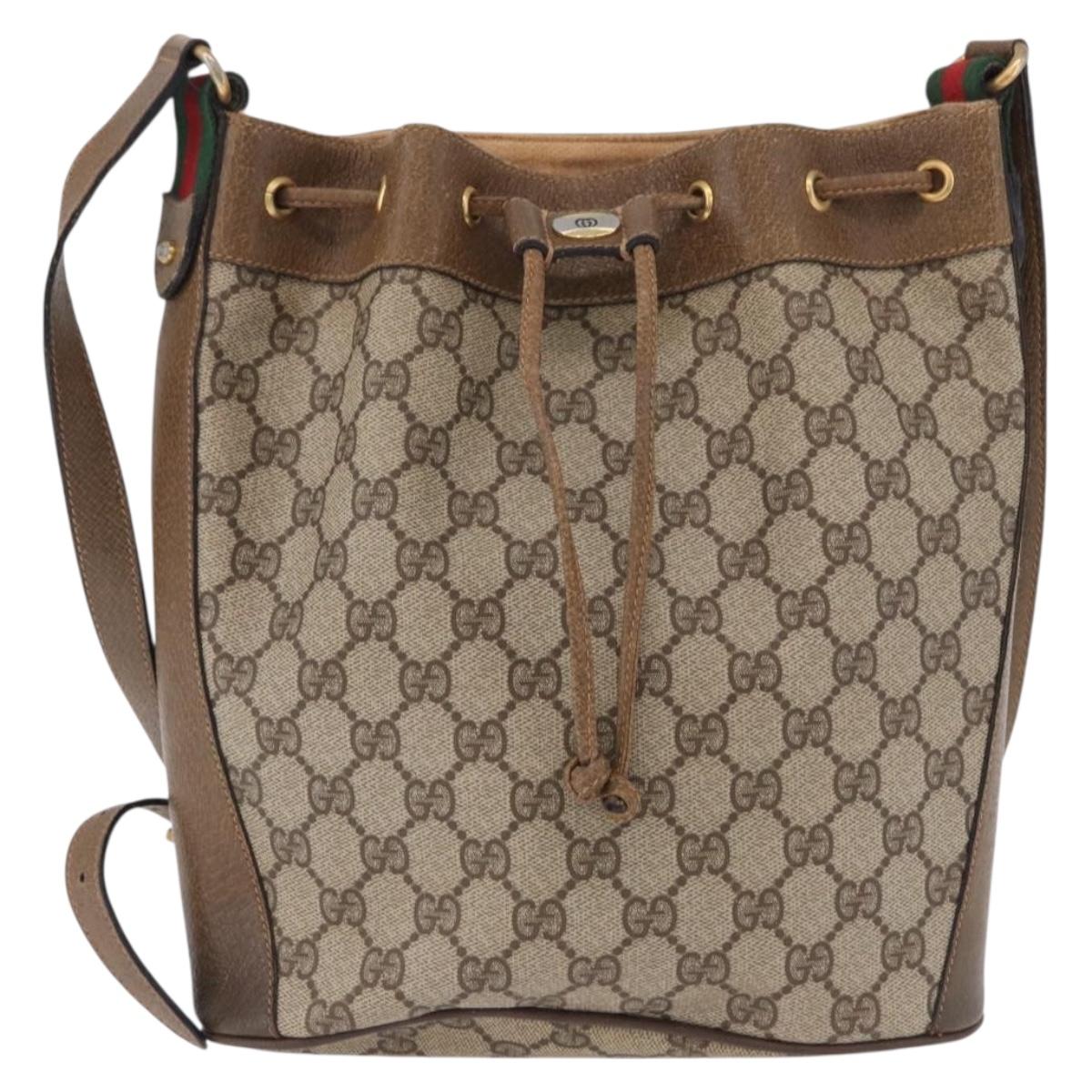 GUCCI GG Supreme Web Sherry Line Bag PVC Beige Gold 41 02 034 Auth 195583