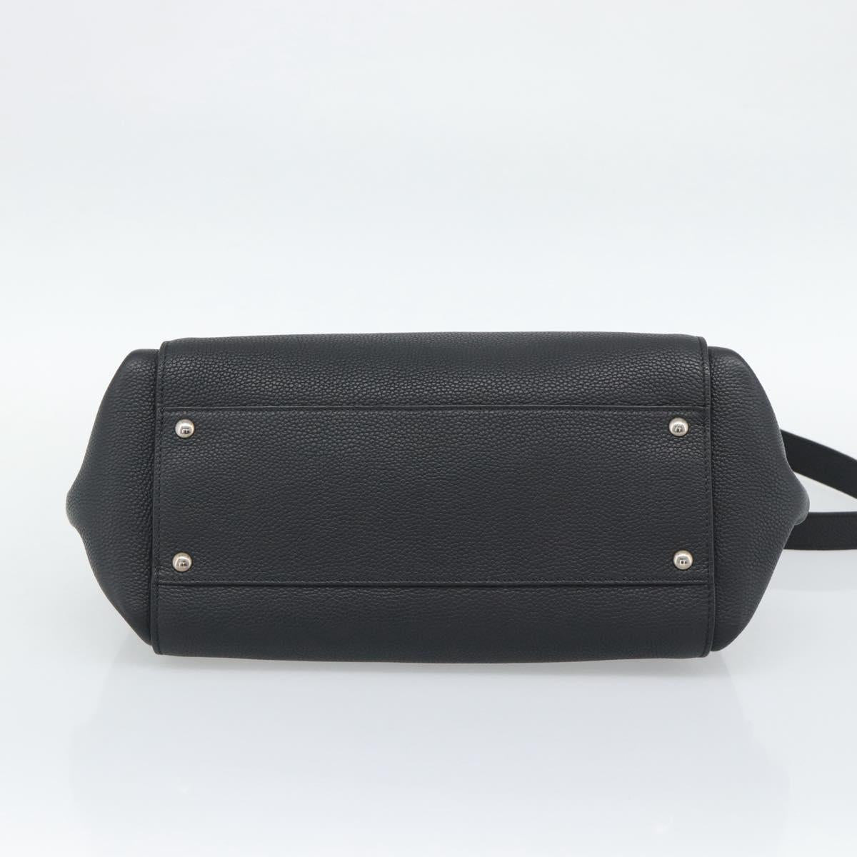 Salvatore Ferragamo Sofia Gancini Hand Bag Leather 2way Black Silver Auth 195584