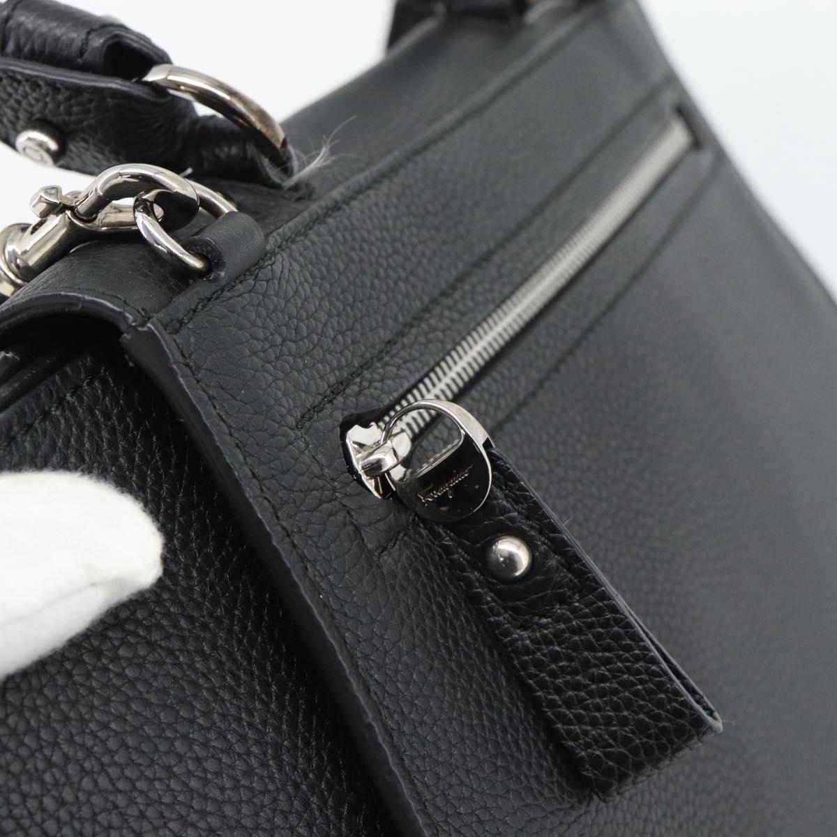 Salvatore Ferragamo Sofia Gancini Hand Bag Leather 2way Black Silver Auth 195584