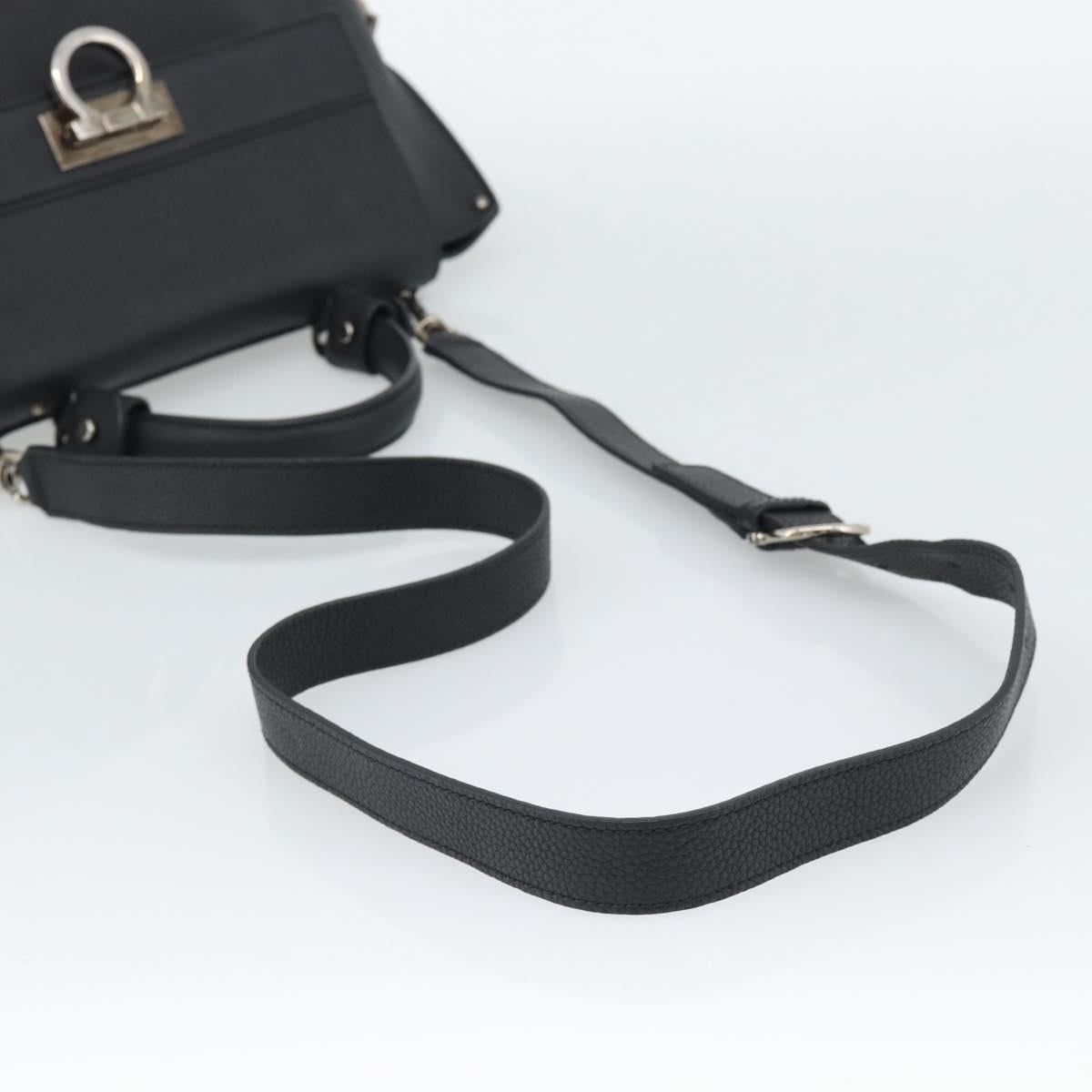 Salvatore Ferragamo Sofia Gancini Hand Bag Leather 2way Black Silver Auth 195584