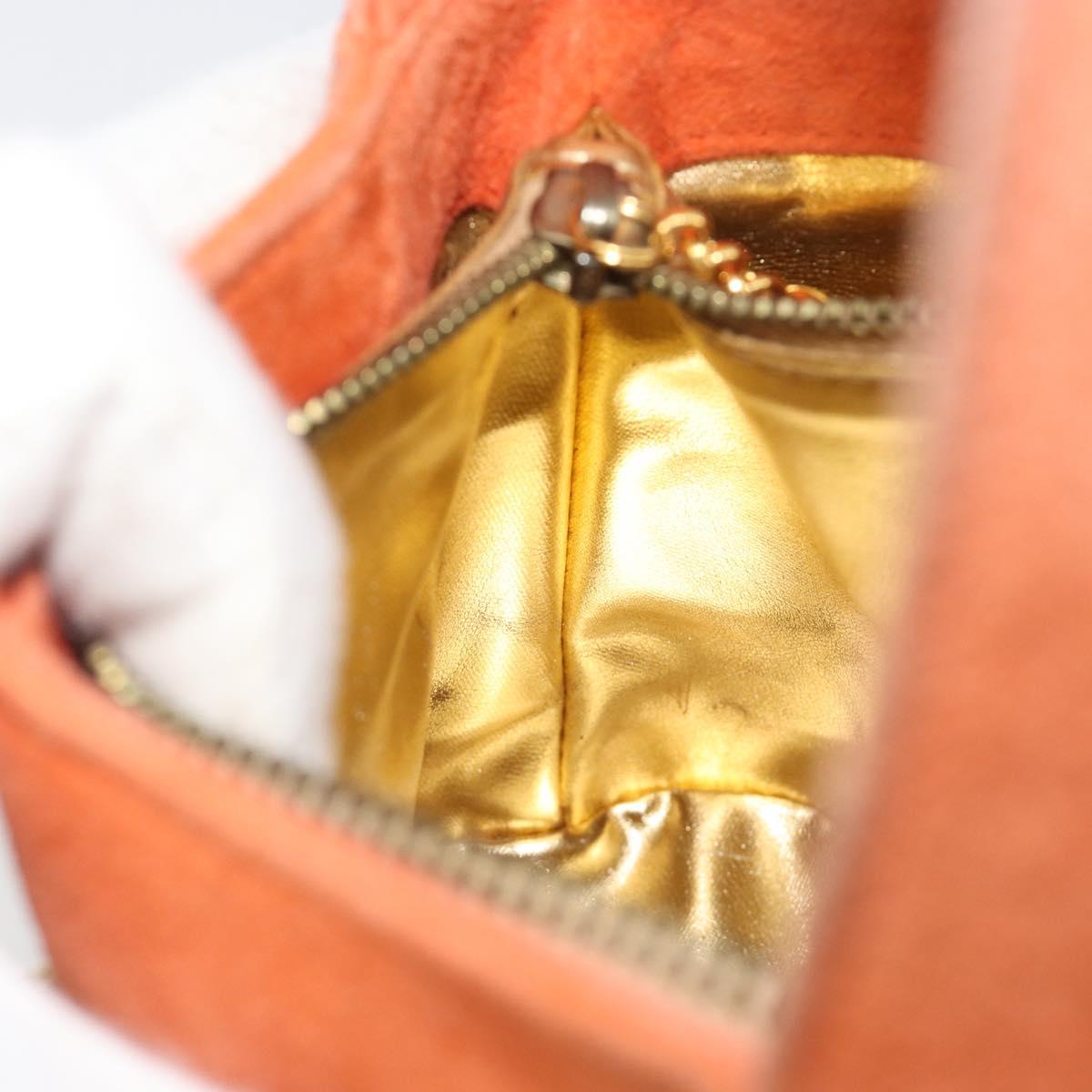 Salvatore Ferragamo Hand Bag Suede Orange Gold Auth 195588