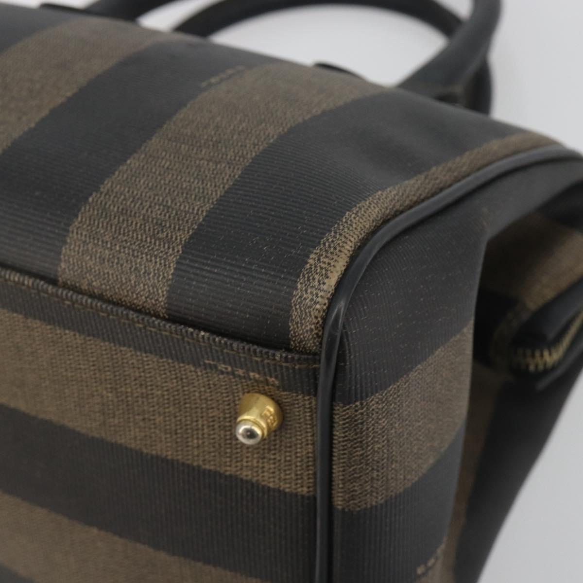 FENDI Pecan Canvas Boston Bag PVC Black Brown Auth 195590