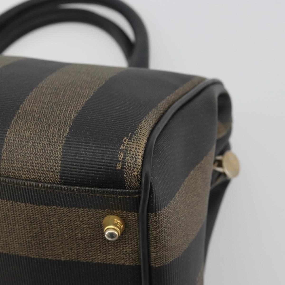 FENDI Pecan Canvas Boston Bag PVC Black Brown Auth 195590