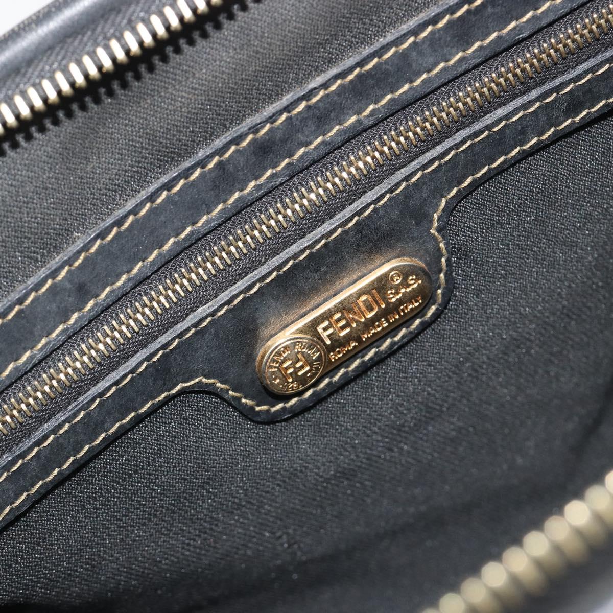 FENDI Pecan Canvas Boston Bag PVC Black Brown Auth 195590