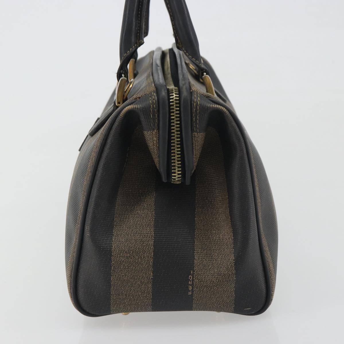 FENDI Pecan Canvas Boston Bag PVC Black Brown Auth 195590