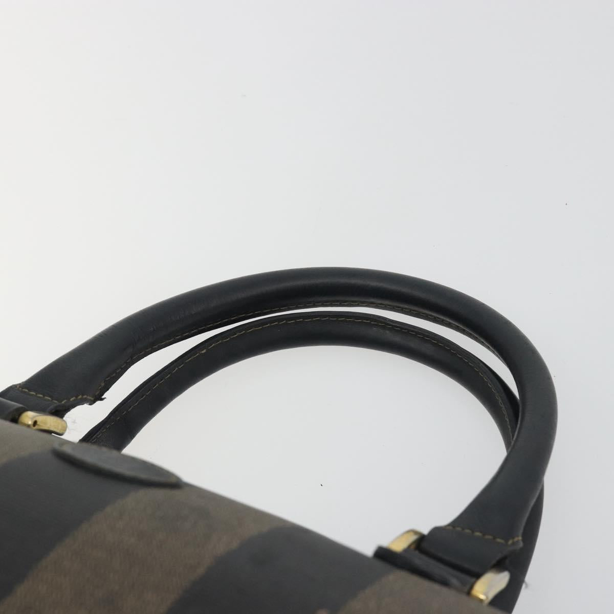 FENDI Pecan Canvas Boston Bag PVC Black Brown Auth 195590