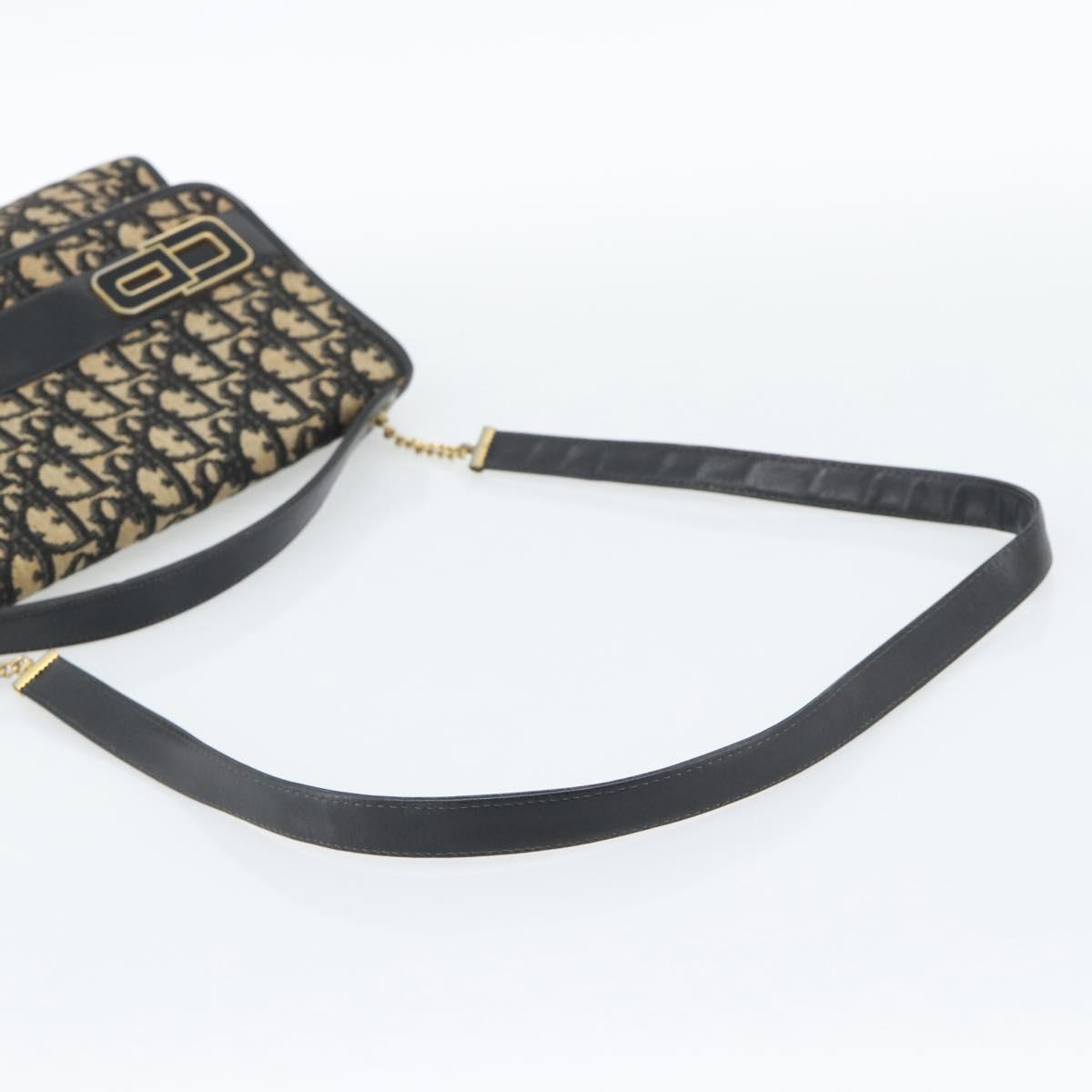 Christian Dior Trotter Canvas Shoulder Bag 2way Navy Gold Auth 195594A