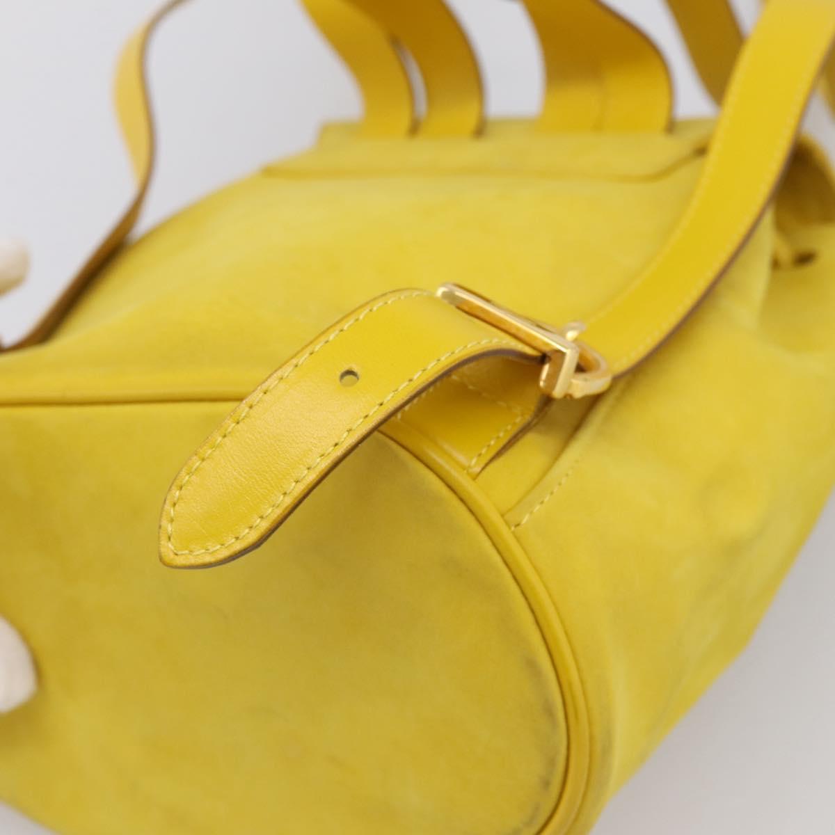 Salvatore Ferragamo Gancini Backpack Suede Yellow Gold Auth 195597A